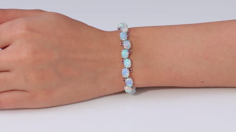 Premium Ethiopian Welo Opal, Orissa Rhodolite Garnet Bracelet in Platinum Over Sterling Silver (7.25 In) 19.35 ctw