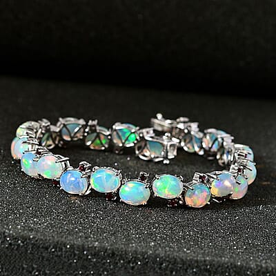 Ethiopian Welo Opal and Orissa Rhodolite Garnet Bracelet in Platinum Over Sterling Silver (7.25 In) 19.35 ctw