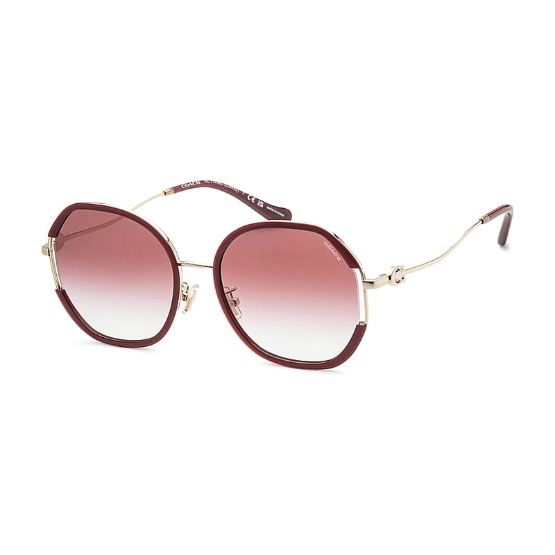 Coach Women's Light Gold/Burgundy Round Sunglasses with Protection Case