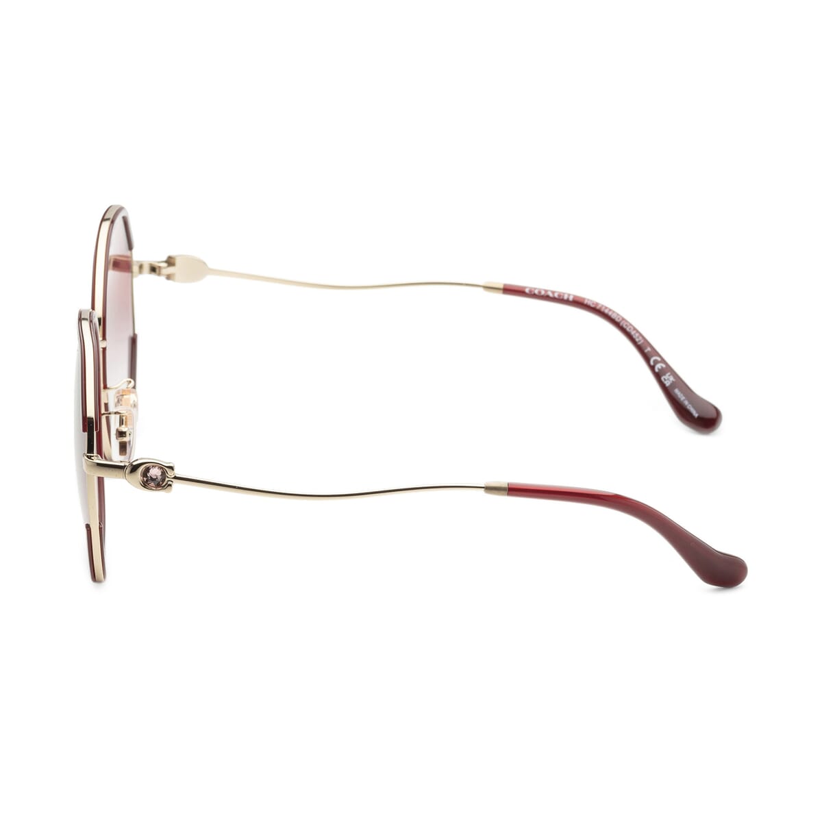 Coach Women's Light Gold/Burgundy Round Sunglasses with Protection Case image number 1