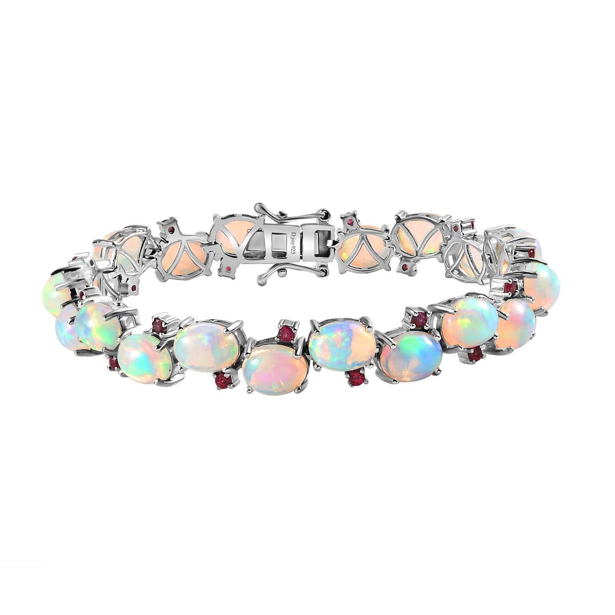 Ethiopian Welo Opal and Orissa Rhodolite Garnet Bracelet in Platinum Over Sterling Silver (8.00 In) 21.00 ctw image number 0