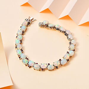 Ethiopian Welo Opal and Orissa Rhodolite Garnet Bracelet in Platinum Over Sterling Silver (8.00 In) 21.00 ctw