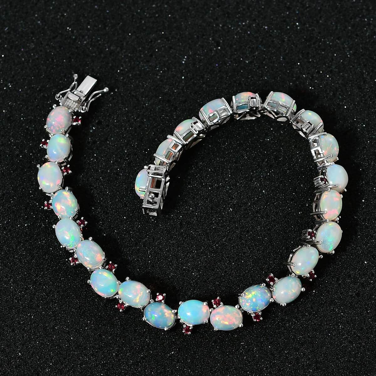 Ethiopian Welo Opal and Orissa Rhodolite Garnet Bracelet in Platinum Over Sterling Silver (8.00 In) 21.00 ctw image number 2