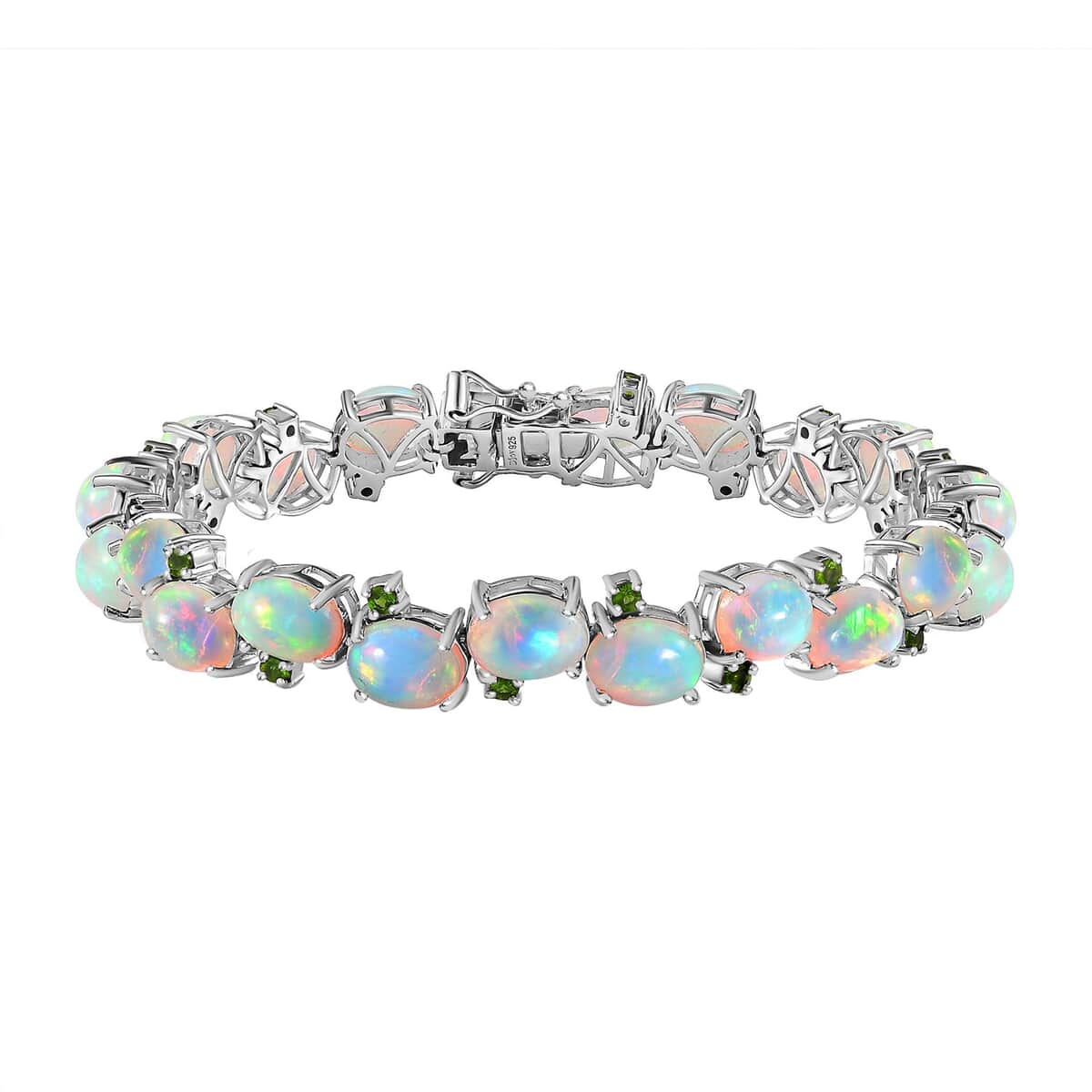 Ethiopian Welo Opal and Chrome Diopside Bracelet in Platinum Over Sterling Silver (7.25 In) 19.35 ctw image number 0