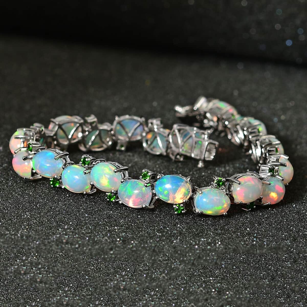 Ethiopian Welo Opal and Chrome Diopside Bracelet in Platinum Over Sterling Silver (7.25 In) 19.35 ctw image number 2