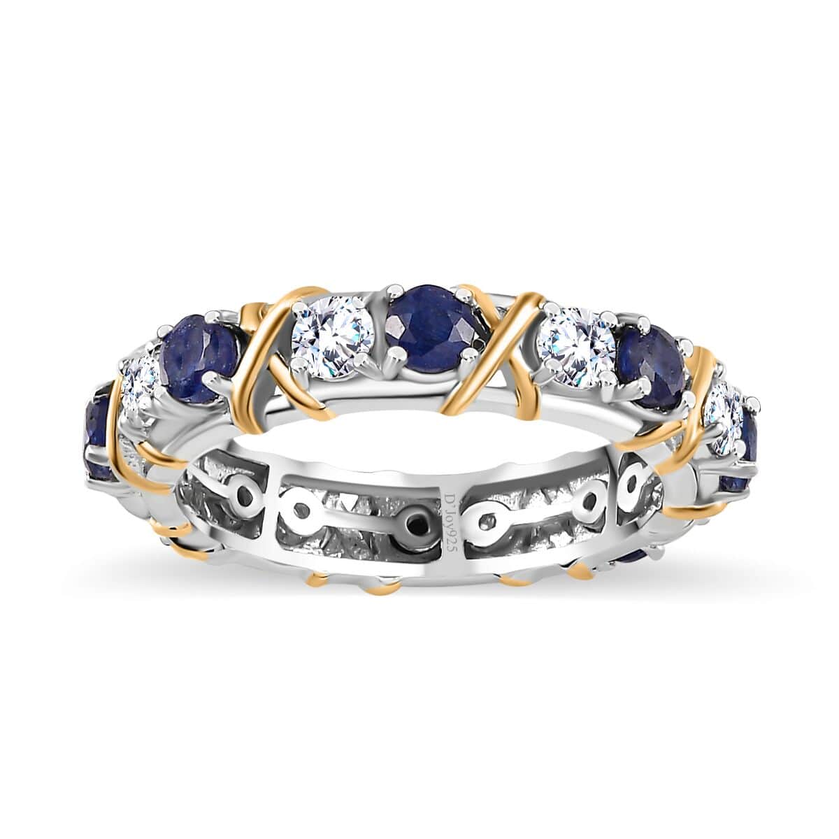 Masoala Sapphire (D) and Moissanite XOXO Ring in Vermeil YG and Platinum Over Sterling Silver (Size 10.0) 2.35 ctw image number 0