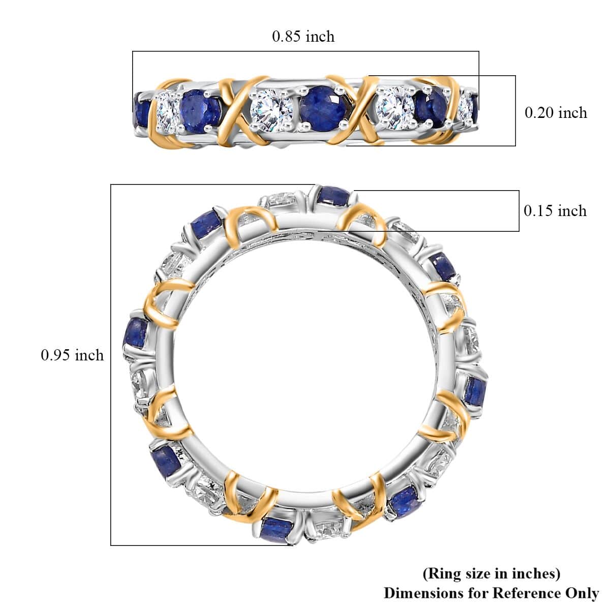 Masoala Sapphire (D) and Moissanite XOXO Ring in Vermeil YG and Platinum Over Sterling Silver (Size 10.0) 2.35 ctw image number 4