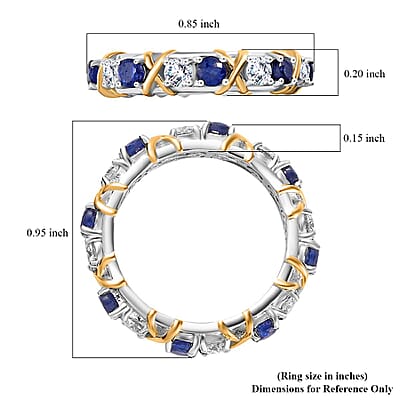 Masoala Sapphire (D) and Moissanite XOXO Ring in Vermeil YG and Platinum Over Sterling Silver (Size 10.0) 2.35 ctw