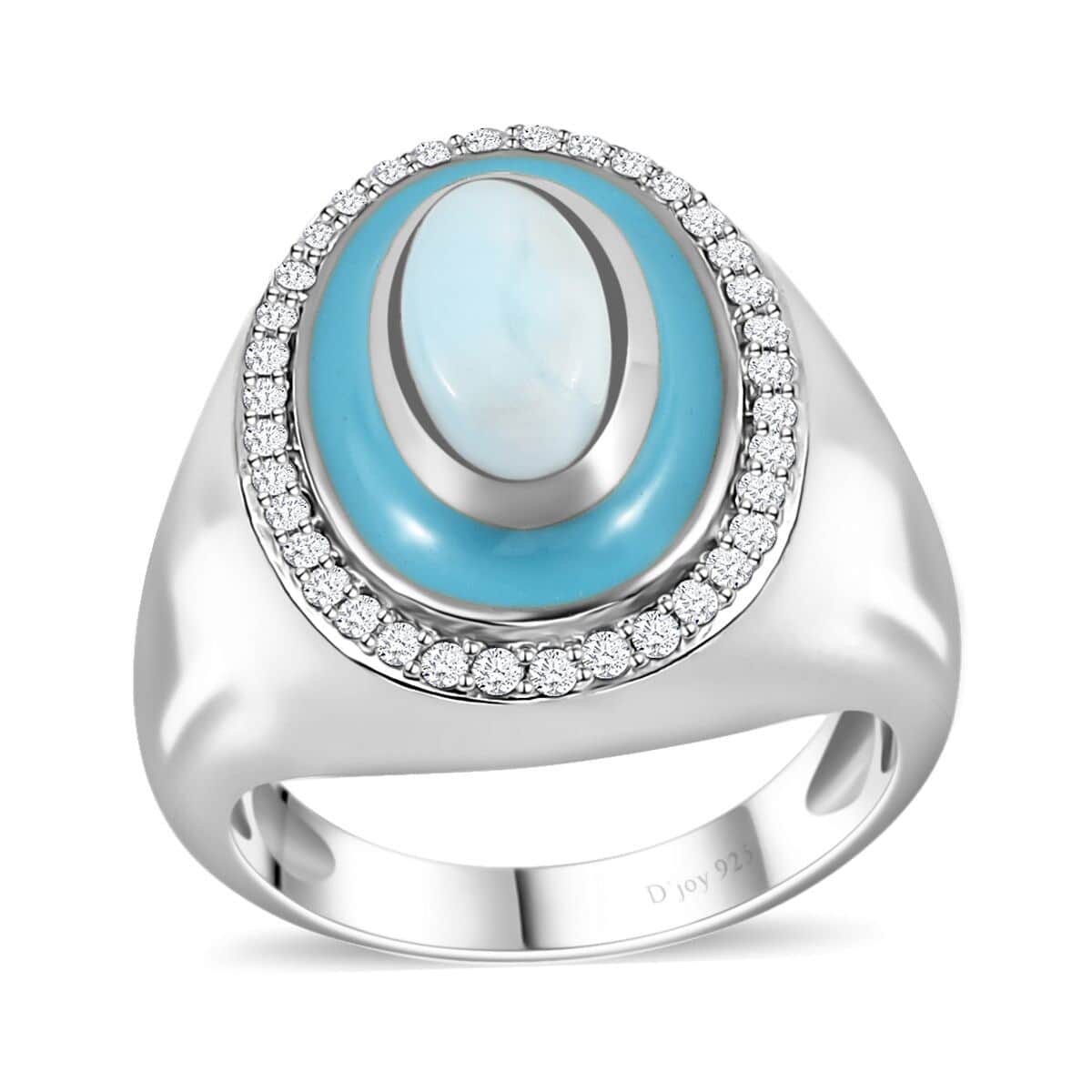 Larimar and Moissanite Ring in Platinum Over Sterling Silver (Size 10.0) 2.10 ctw image number 0