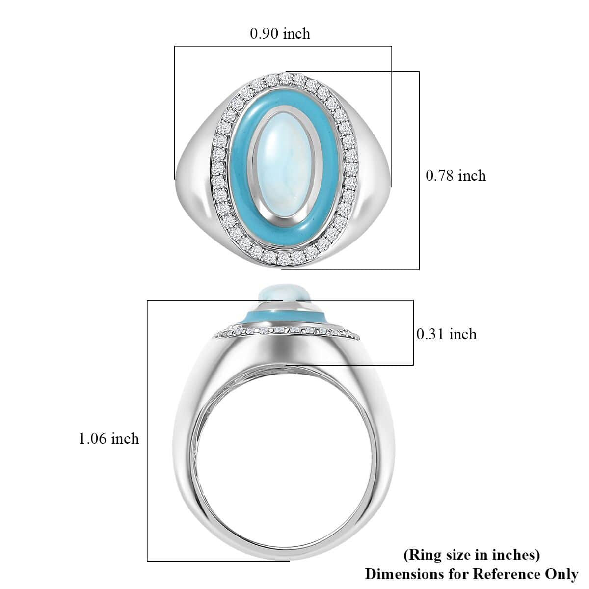 Larimar, Moissanite Ring in Platinum Over Sterling Silver (Size 10.0) 2.10 ctw image number 5