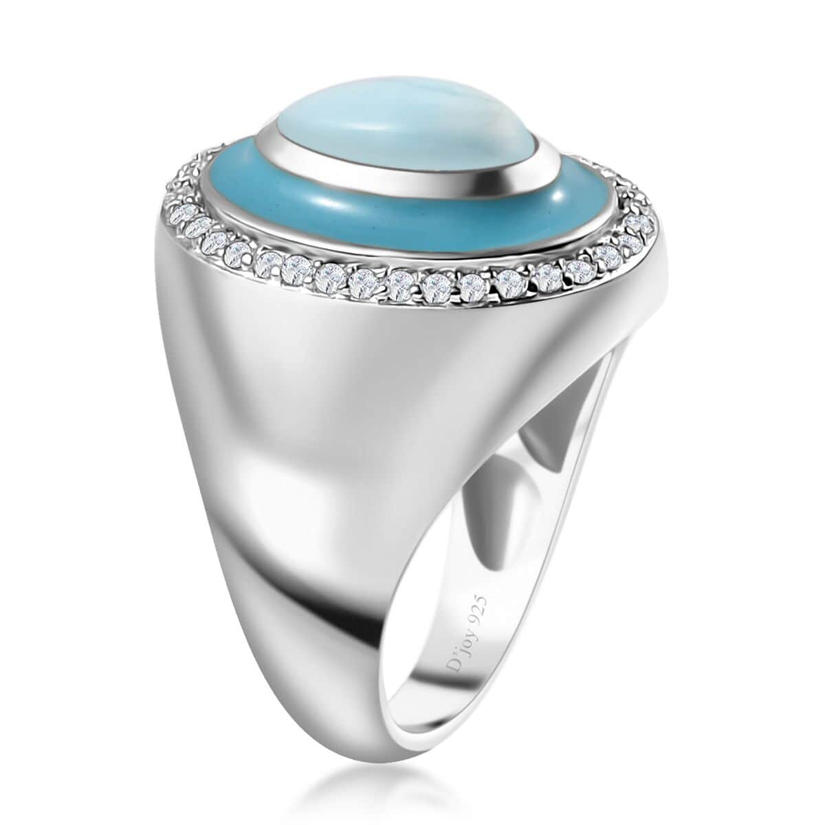 Larimar and Moissanite Ring in Platinum Over Sterling Silver (Size 9.0) 2.10 ctw image number 3