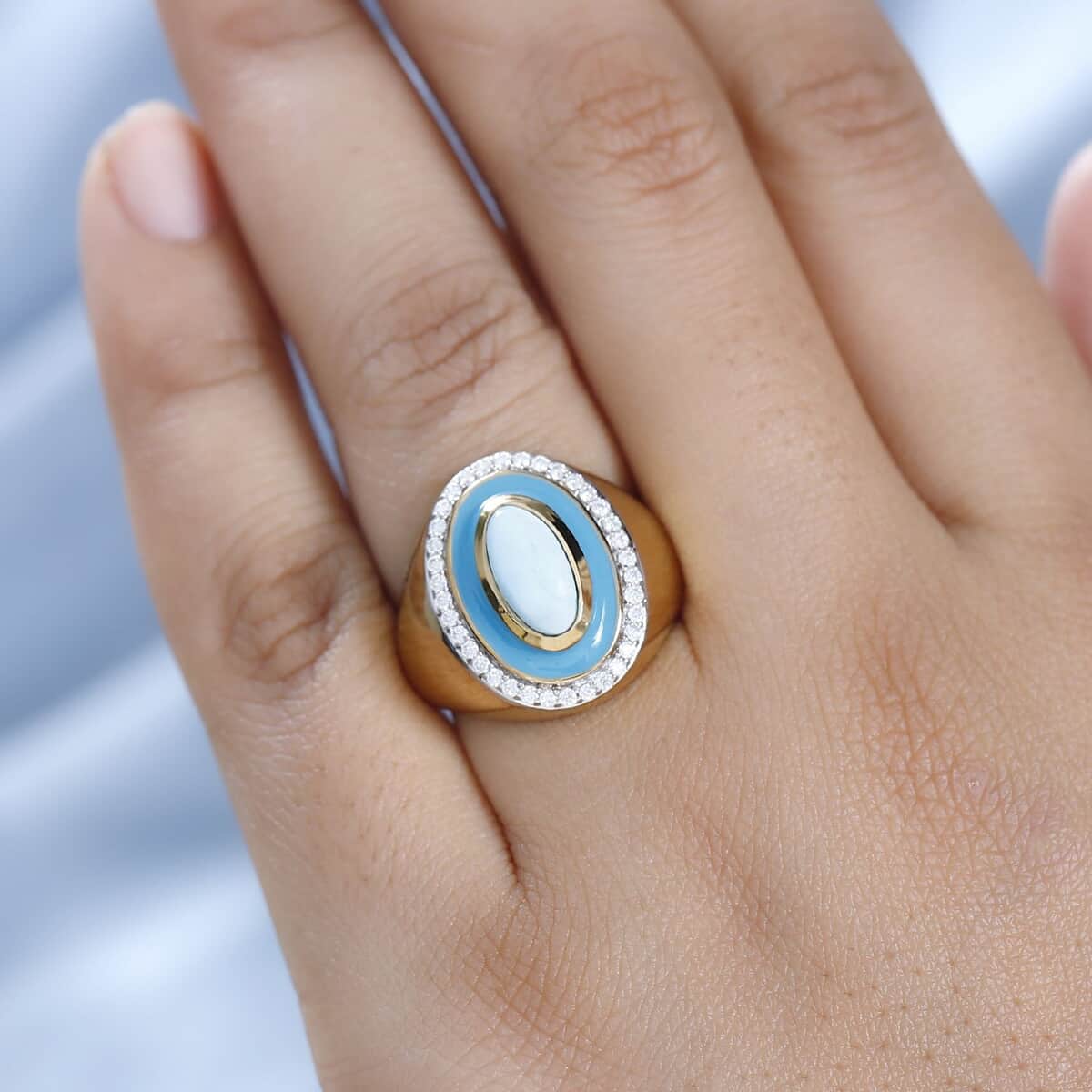 Larimar and Moissanite Ring in Vermeil Yellow Gold Over Sterling Silver (Size 10.0) 2.10 ctw image number 2