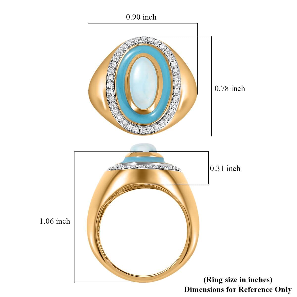Larimar and Moissanite Ring in Vermeil Yellow Gold Over Sterling Silver (Size 10.0) 2.10 ctw image number 5
