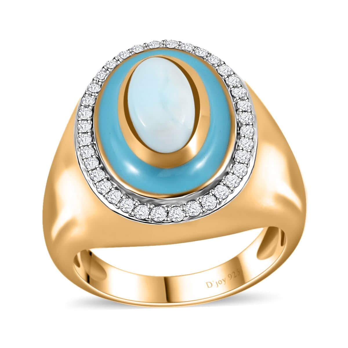 Larimar and Moissanite Ring in Vermeil Yellow Gold Over Sterling Silver (Size 6.0) 2.10 ctw image number 0