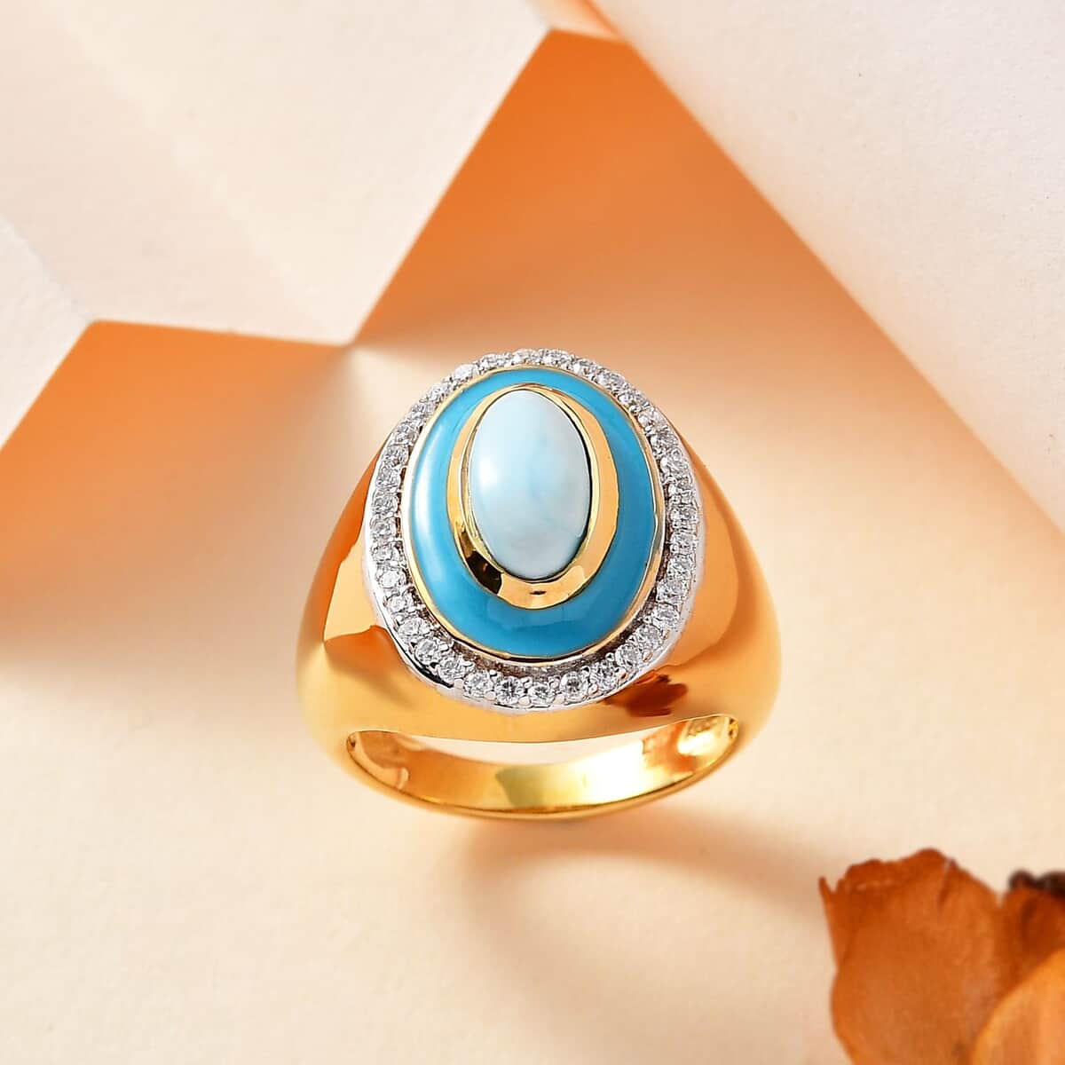 Larimar and Moissanite Ring in Vermeil Yellow Gold Over Sterling Silver (Size 6.0) 2.10 ctw image number 1