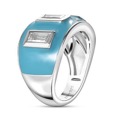 D'Joy Moissanite and Enameled 1.00 ctw 3 Stone Ring in Platinum Over Sterling Silver (Size 10.0)