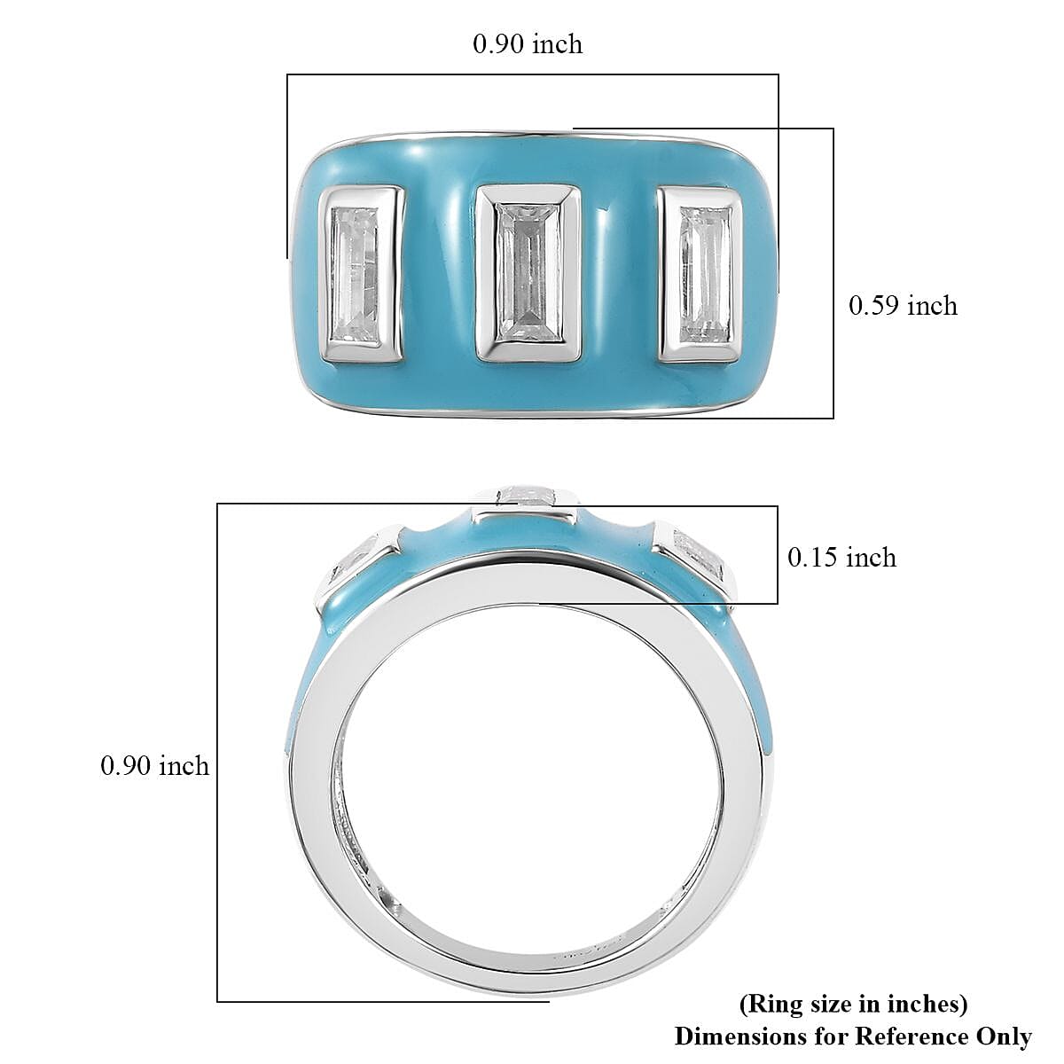 D'Joy Moissanite and Enameled 1.00 ctw 3 Stone Ring in Platinum Over Sterling Silver (Size 10.0)