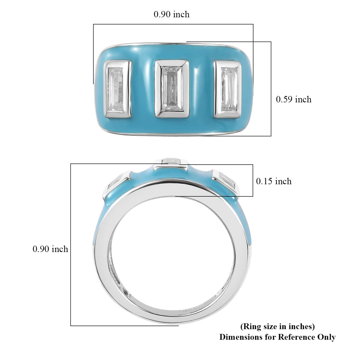 Moissanite (Bgt 6x3mm), Enameled 3 Stone Ring in Platinum Over Sterling Silver (Size 10.0) 1.00 ctw image number 5