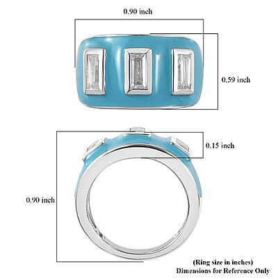 D'Joy Moissanite and Enameled 1.00 ctw 3 Stone Ring in Platinum Over Sterling Silver (Size 10.0)