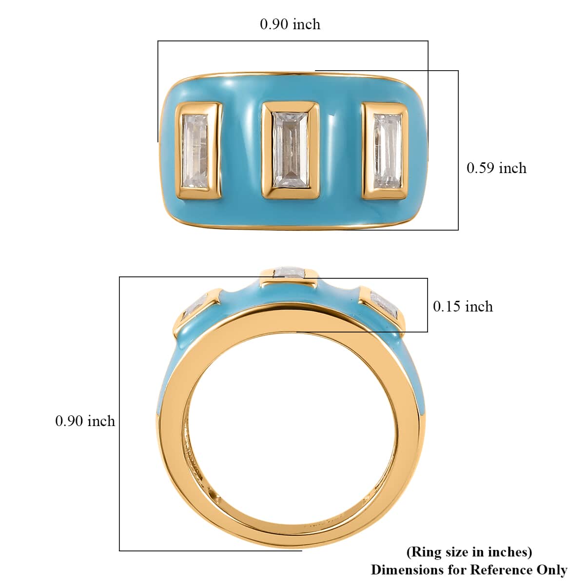 Moissanite and Enameled 3 Stone Ring in Vermeil Yellow Gold Over Sterling Silver (Size 10.0) 1.00 ctw image number 5