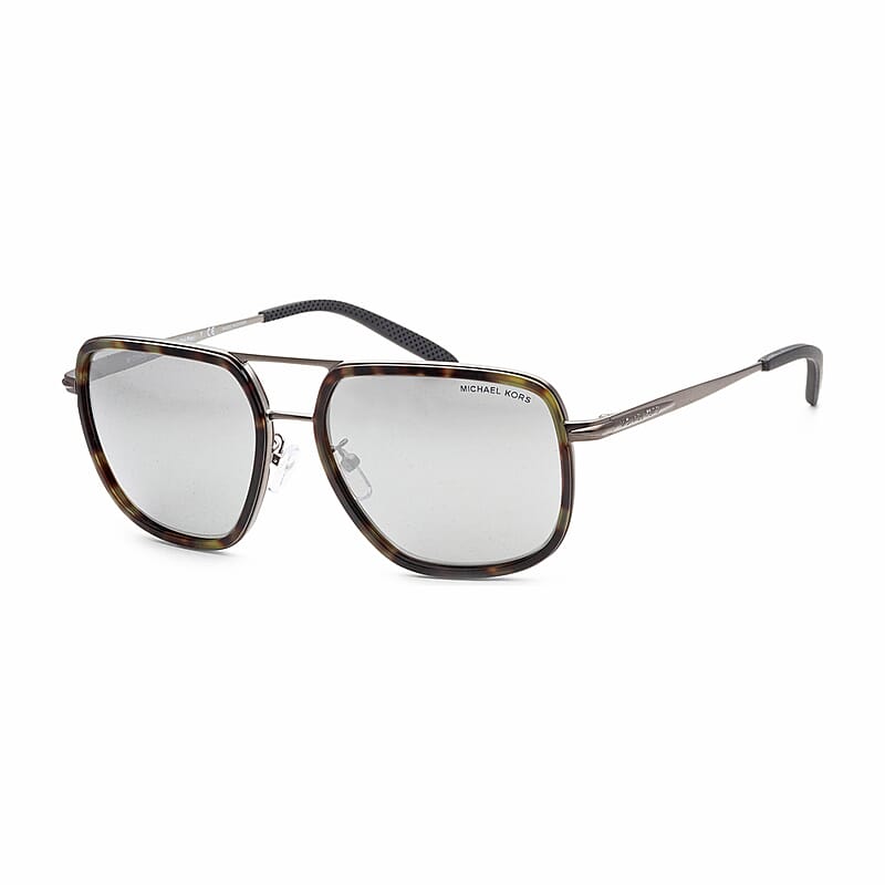 Michael Kors Men's Matte Gunmetal Square Aviator Sunglasses with Protection Case