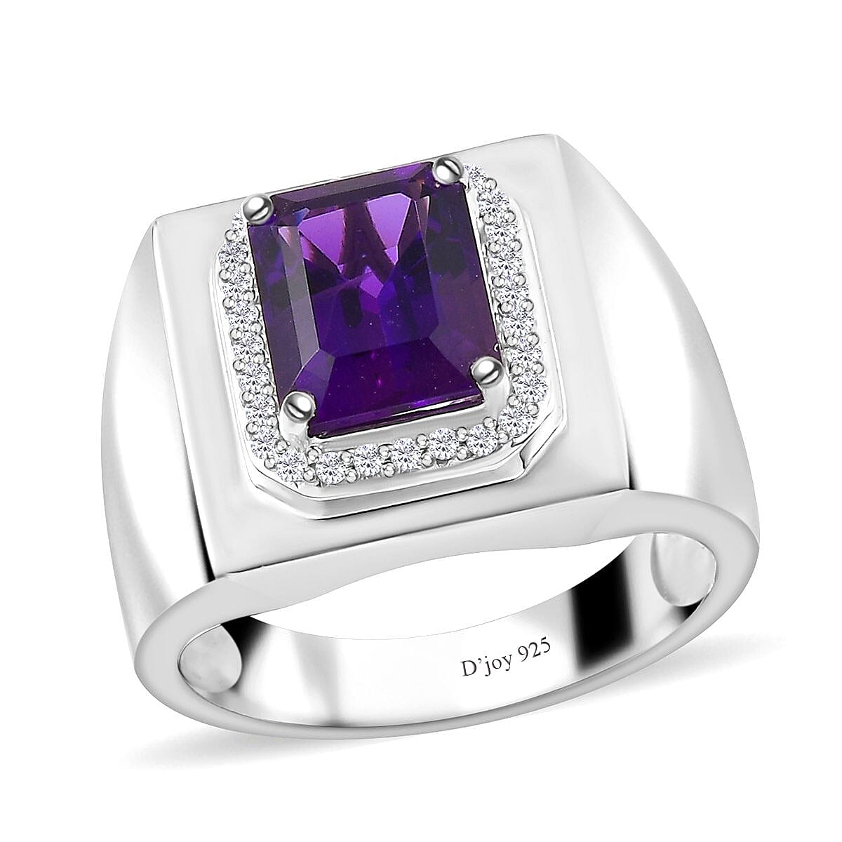 African Amethyst and Moissanite Men's Ring in Platinum Over Sterling Silver (Size 10.0) 3.50 ctw