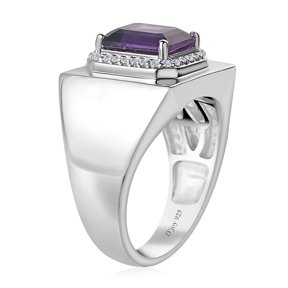 African Amethyst, Moissanite Men's Ring in Platinum Over Sterling Silver (Size 10.0) 3.50 ctw image number 3