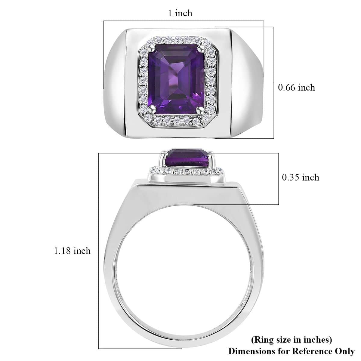 African Amethyst and Moissanite Men's Ring in Platinum Over Sterling Silver (Size 11.0) 3.50 ctw image number 5