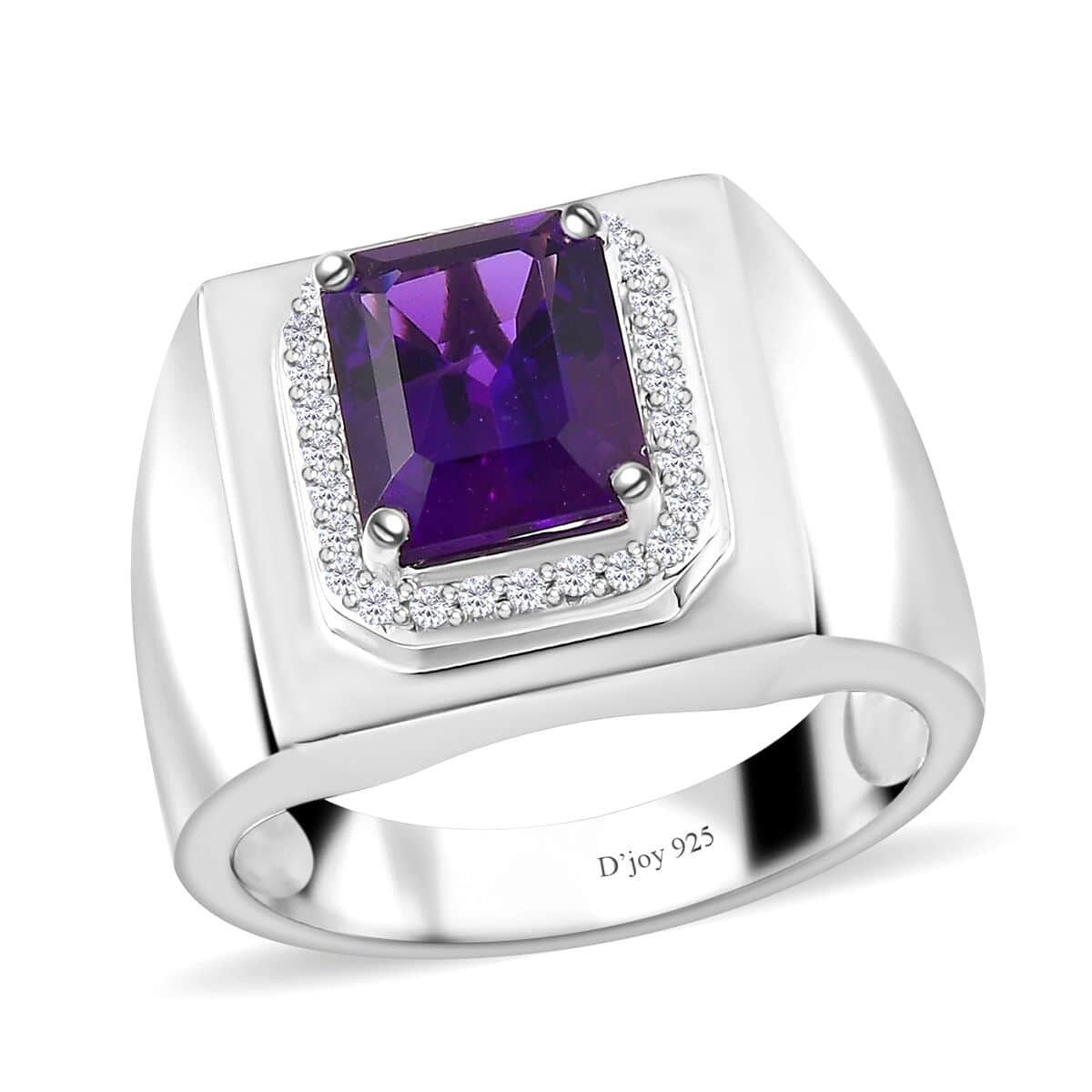 African Amethyst and Moissanite Men's Ring in Platinum Over Sterling Silver (Size 13.0) 3.50 ctw image number 0