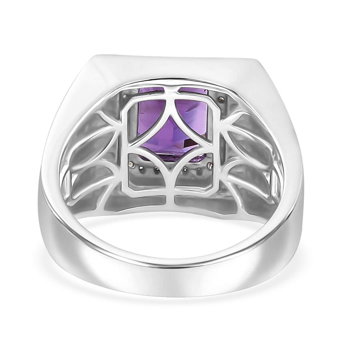 African Amethyst and Moissanite Men's Ring in Platinum Over Sterling Silver (Size 13.0) 3.50 ctw image number 4