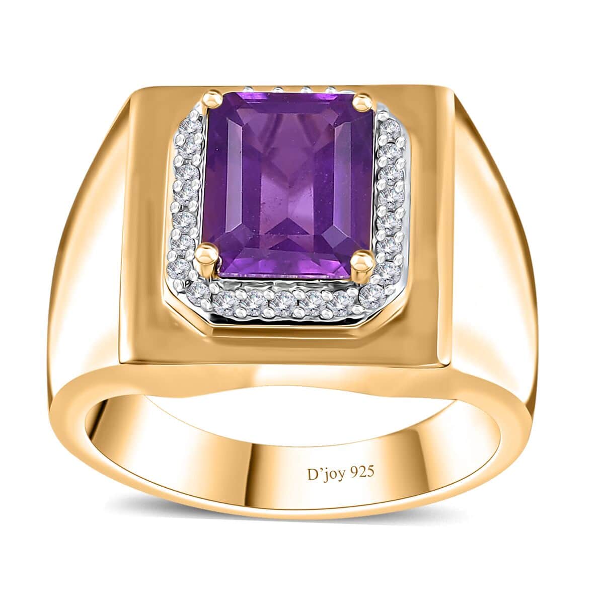 African Amethyst and Moissanite Men' s Ring in Vermeil Yellow Gold Over Sterling Silver (Size 10.0) 3.50 ctw image number 0