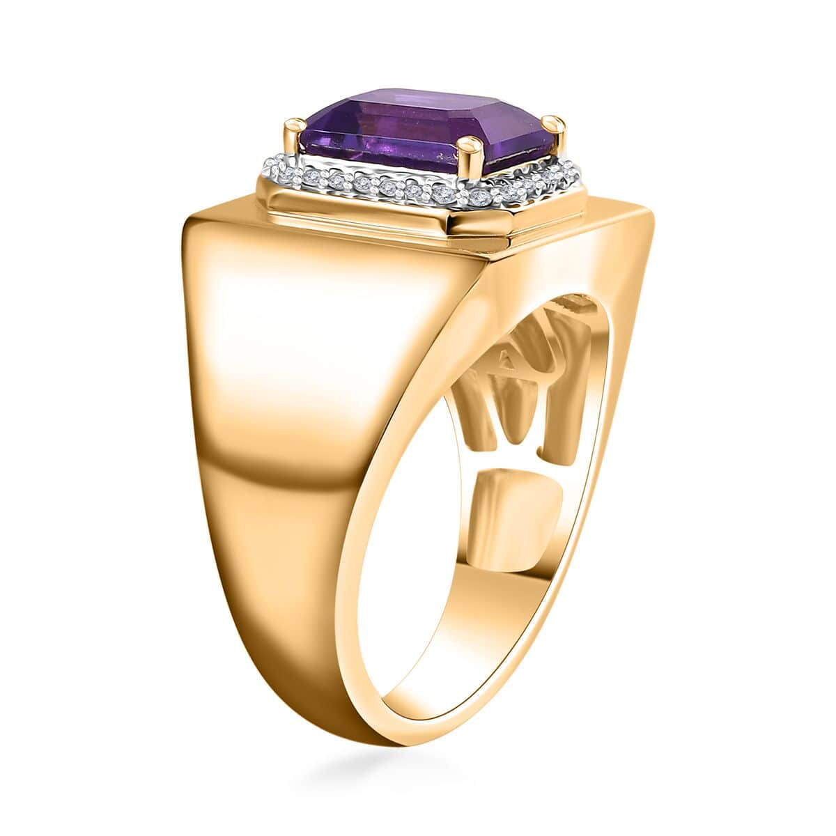 African Amethyst and Moissanite Men' s Ring in Vermeil Yellow Gold Over Sterling Silver (Size 10.0) 3.50 ctw image number 3