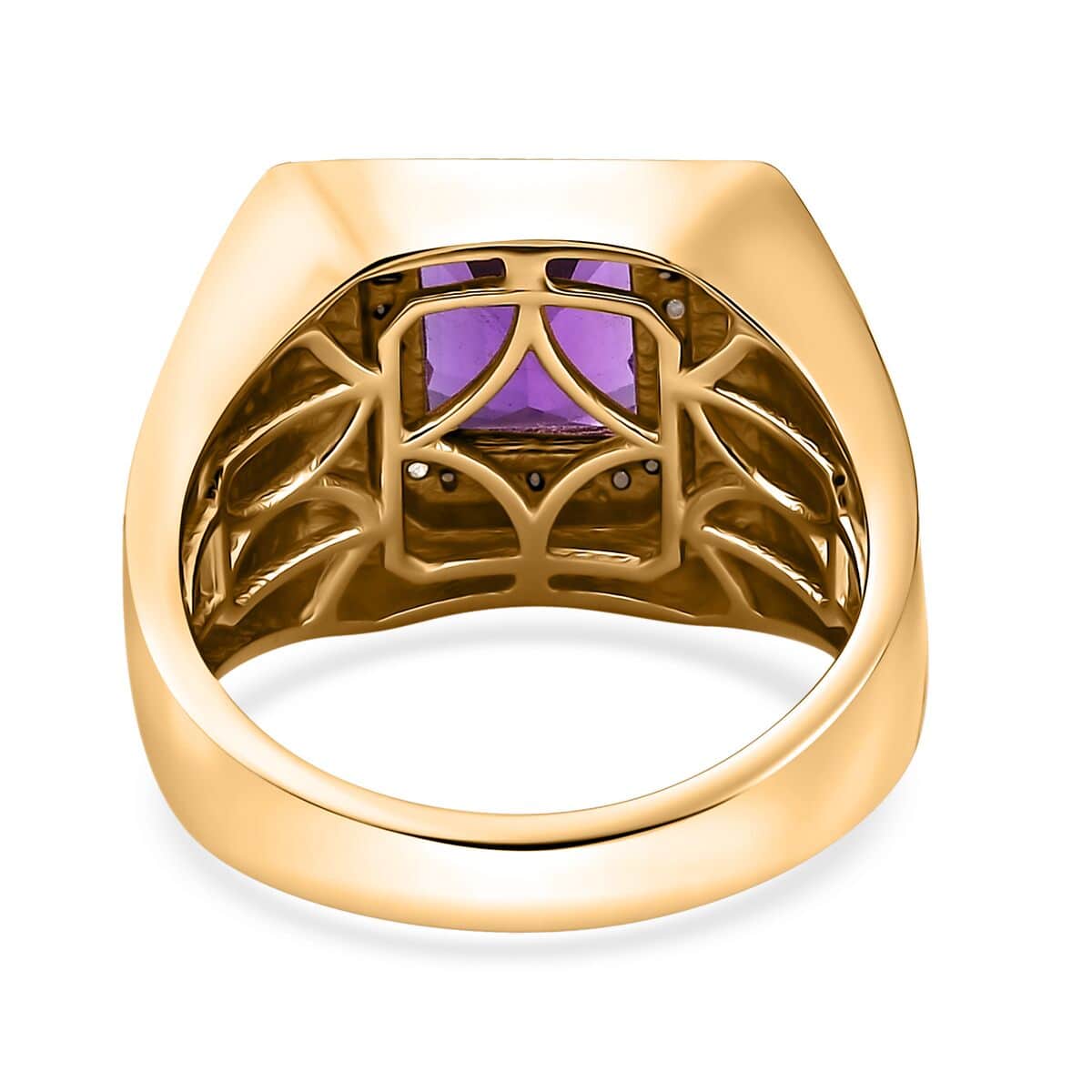African Amethyst and Moissanite Men' s Ring in Vermeil Yellow Gold Over Sterling Silver (Size 10.0) 3.50 ctw image number 4