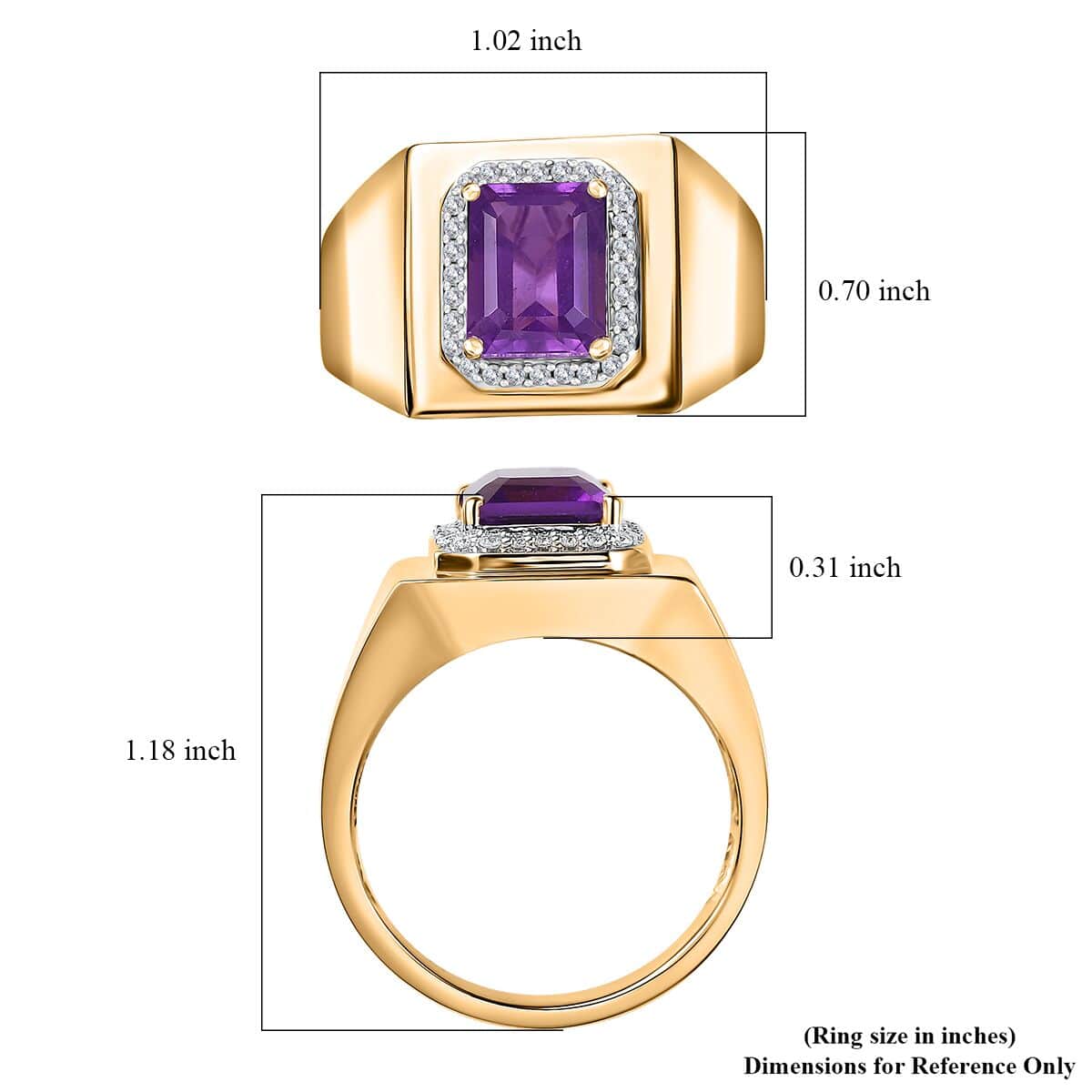 African Amethyst and Moissanite Men' s Ring in Vermeil Yellow Gold Over Sterling Silver (Size 10.0) 3.50 ctw image number 5