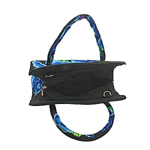 Blue Floral Embroidered Handbag with Shoulder Strap