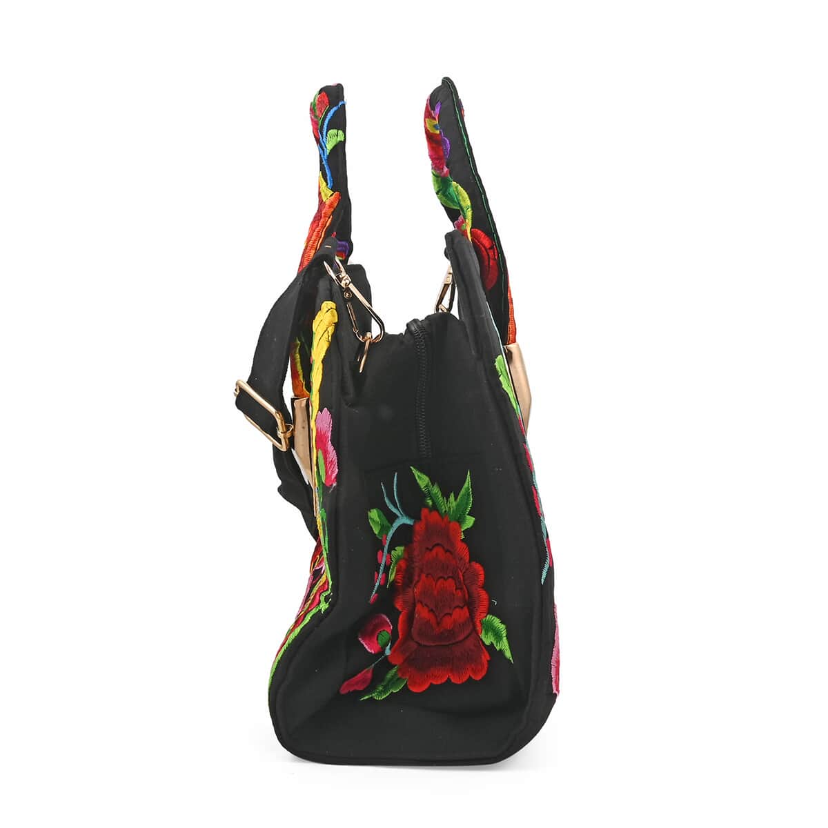 Red Floral Embroidered Handbag with Shoulder Strap image number 1