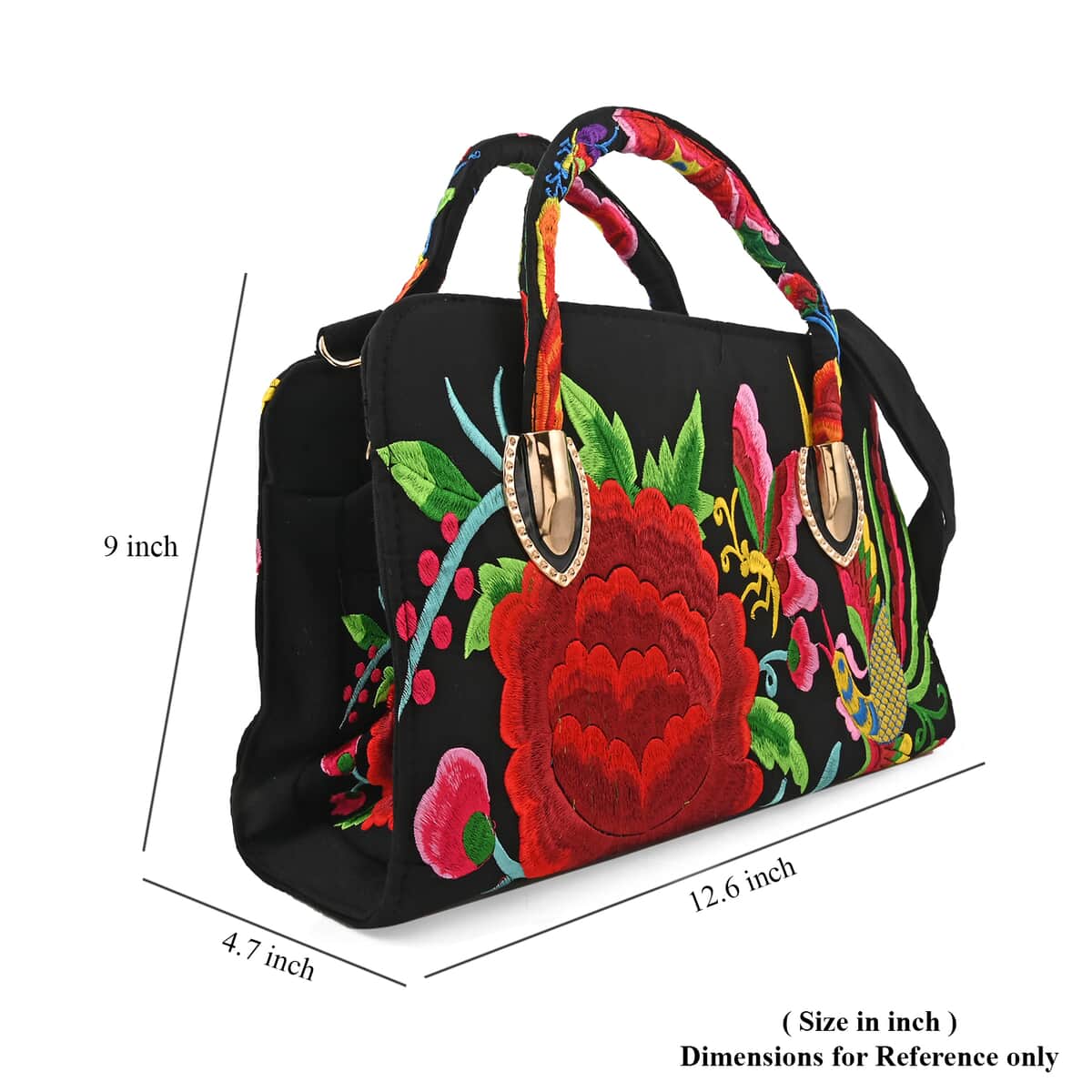 Red Floral Embroidered Handbag with Shoulder Strap image number 5