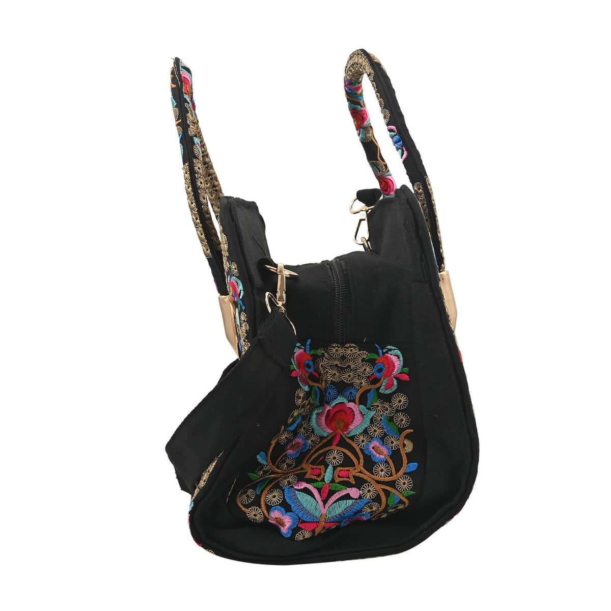 Multi Color & Floral Embroidered Handbag with Shoulder Strap image number 2