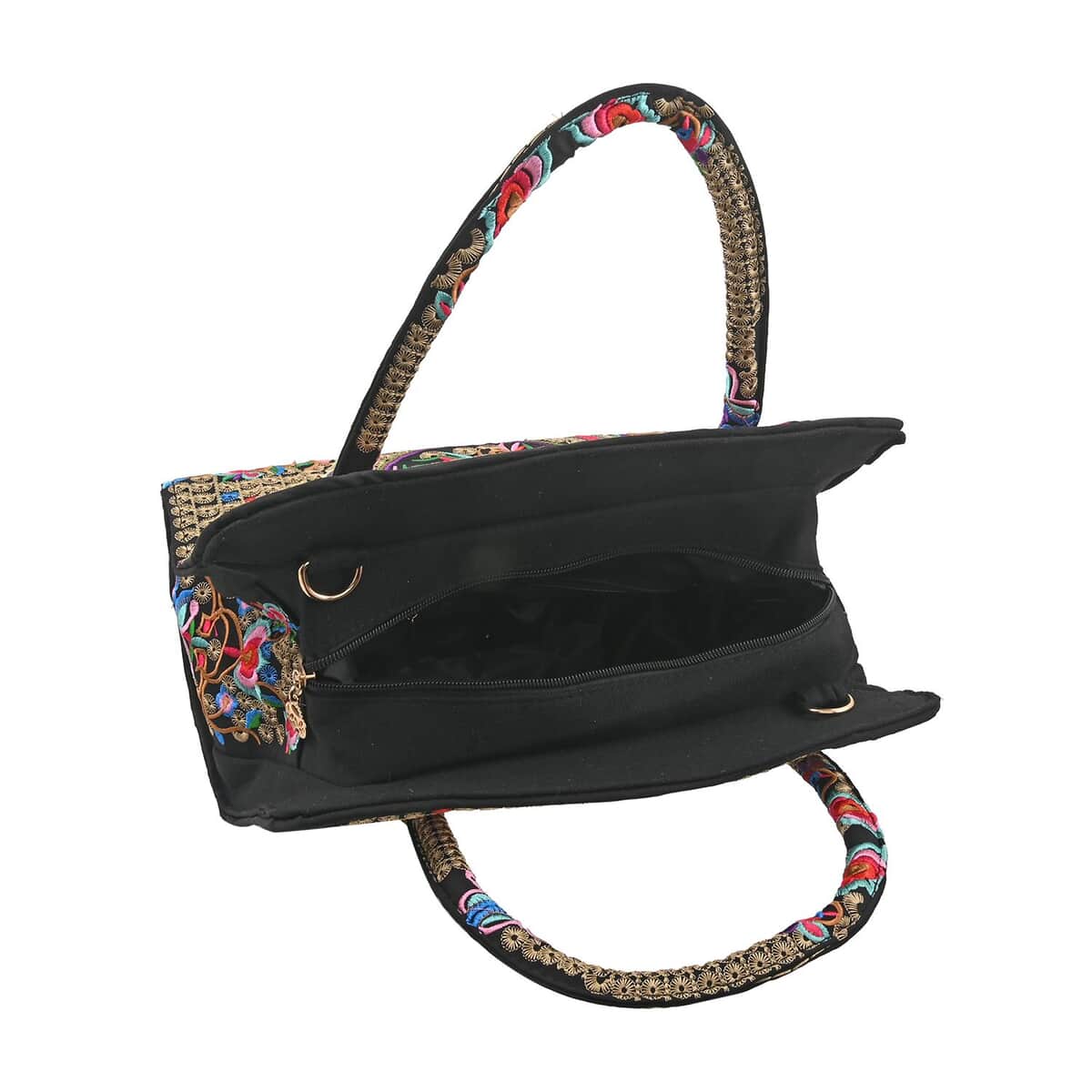 Multi Color & Floral Embroidered Handbag with Shoulder Strap image number 3