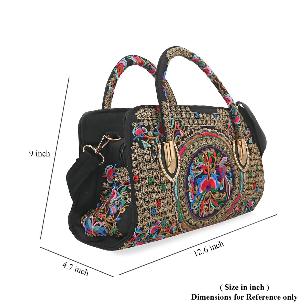 Multi Color & Floral Embroidered Handbag with Shoulder Strap image number 6