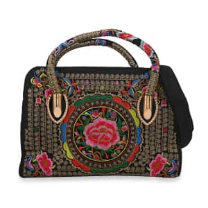 Multi Color Floral Embroidered Handbag with Shoulder Strap