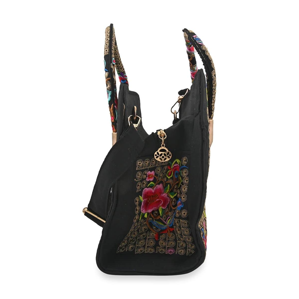 Multi Color Floral Embroidered Handbag with Shoulder Strap image number 2
