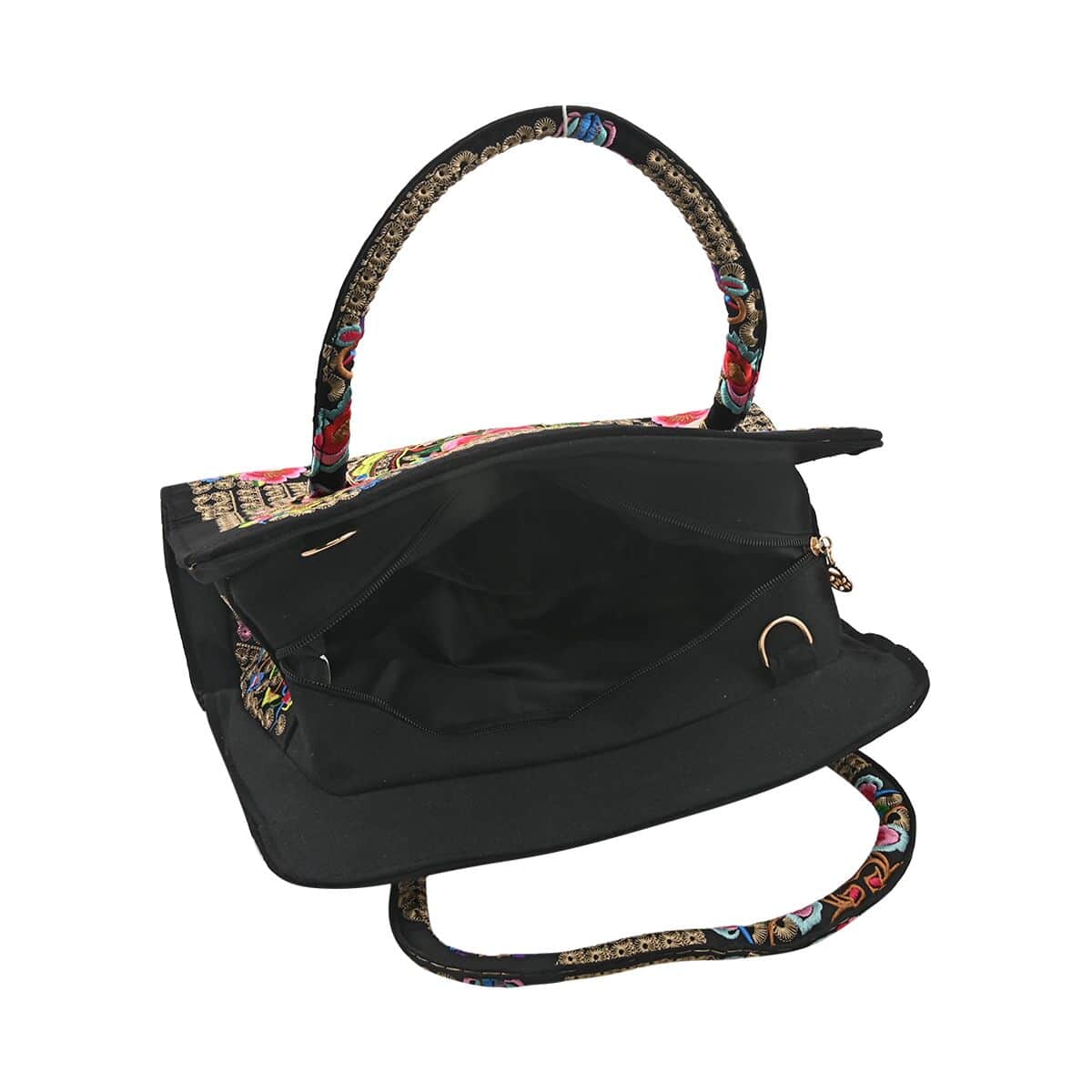 Multi Color Floral Embroidered Handbag with Shoulder Strap image number 4