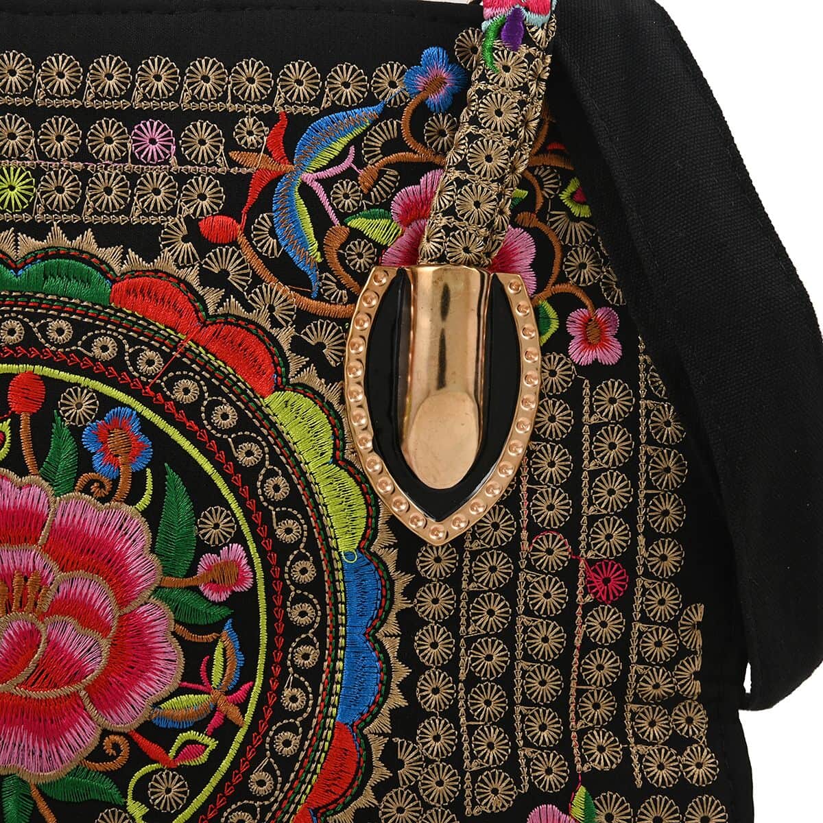 Multi Color Floral Embroidered Handbag with Shoulder Strap image number 5