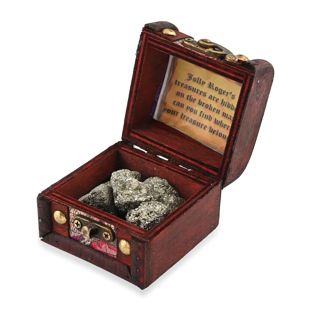 Closeout Brown Wooden Chest with Pyrite Gemstones image number 0