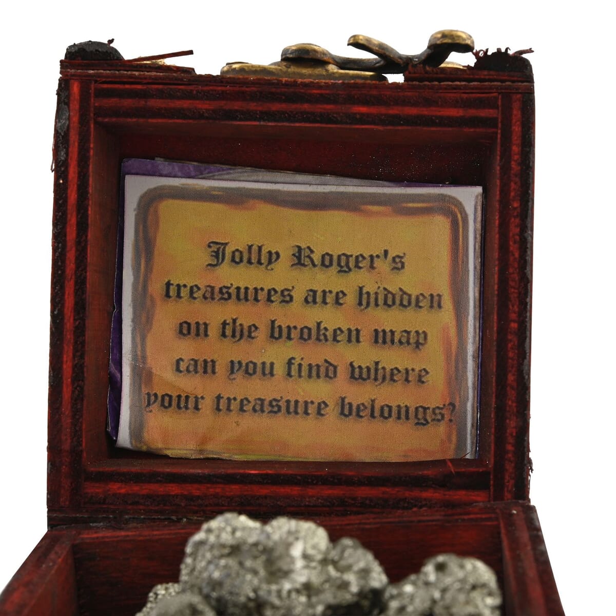 Closeout Brown Wooden Chest with Pyrite Gemstones image number 2