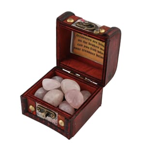 Brown Wooden Chest with Rose Quartz Gemstones