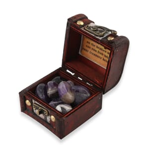 Closeout Brown Wooden Chest with Amethyst Gemstones
