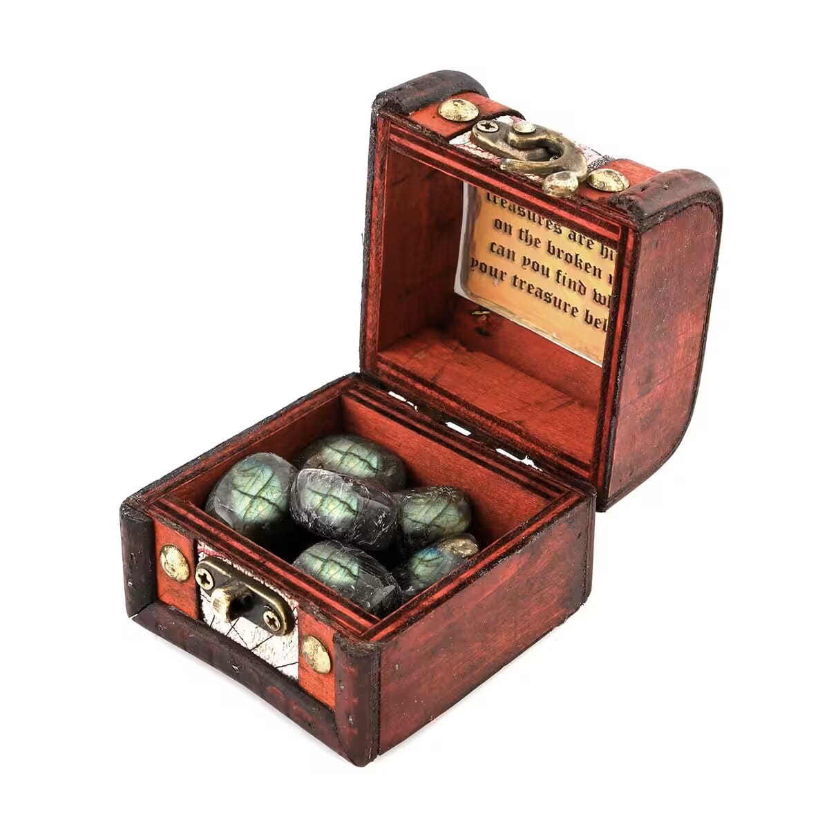 Brown Wooden Chest with Labradorite Gemstones image number 0