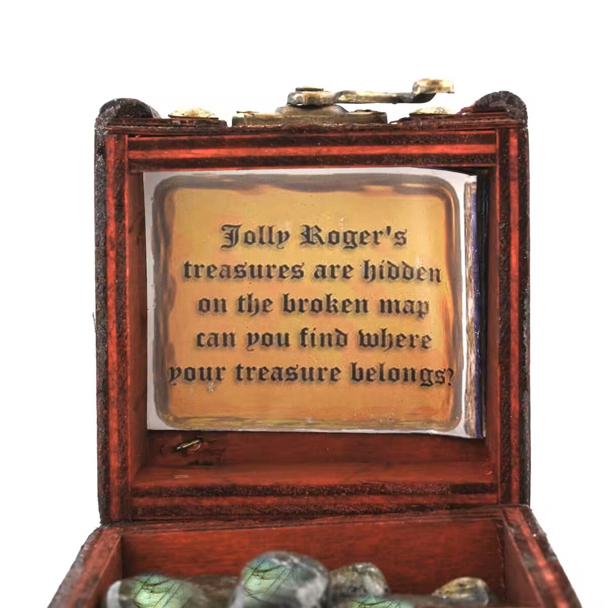 Brown Wooden Chest with Labradorite Gemstones image number 2